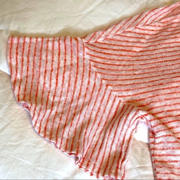 Splendid Caspian Striped Orange White Linen Blend Short Bell Sleeve Tunic Size L - Picture 8 of 9